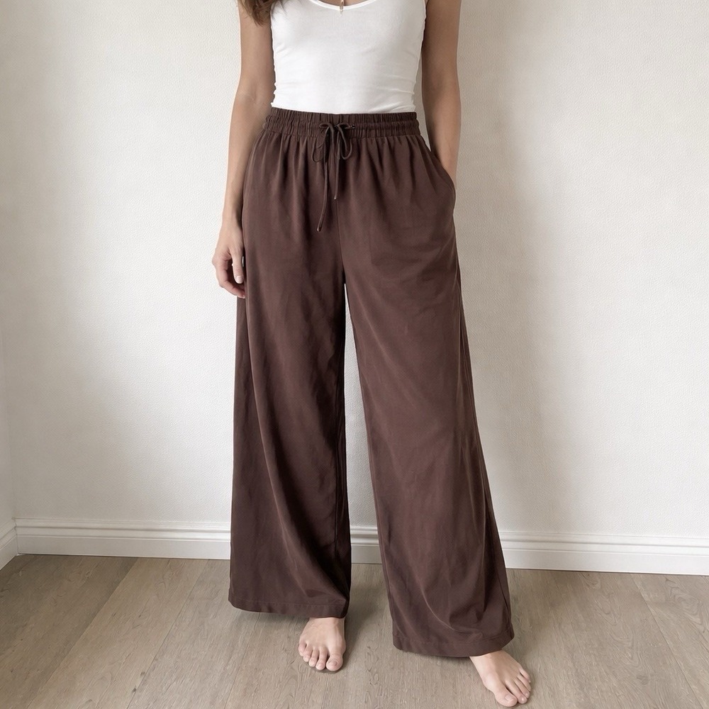 Aerie Wide Leg Lyocell Pants Womens S Brown Pull On Boho Festival Lagenlook